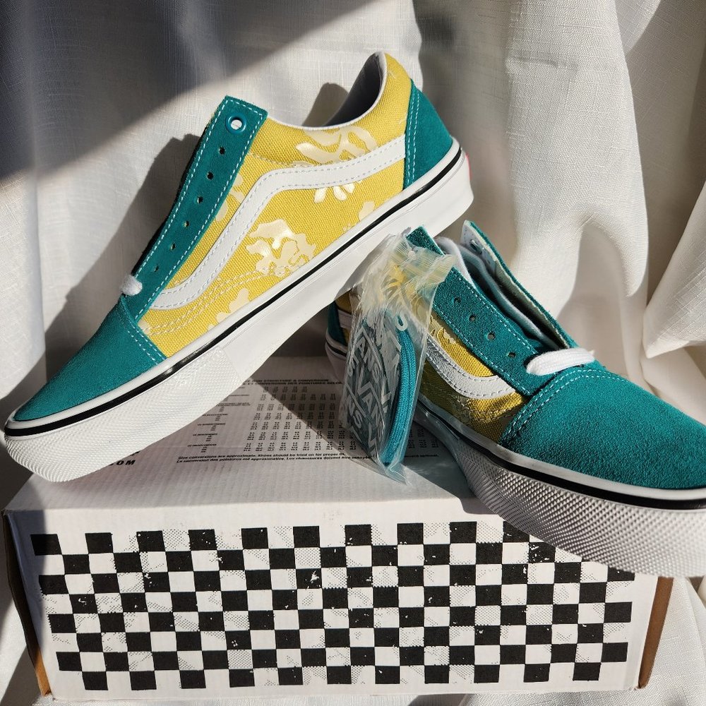 NWT VANS Suede/Canvas Old Skool Skate Marine/Gold DURACAP POPCUSH Men (8.0)